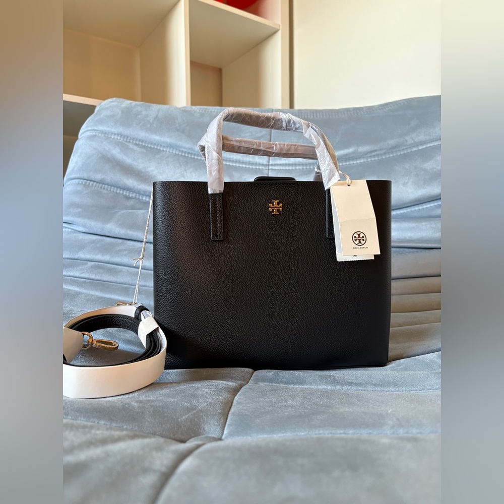 Tory Burch Black top handle Leather Tote Bag crossbody Bag black - Picture 2 of 8